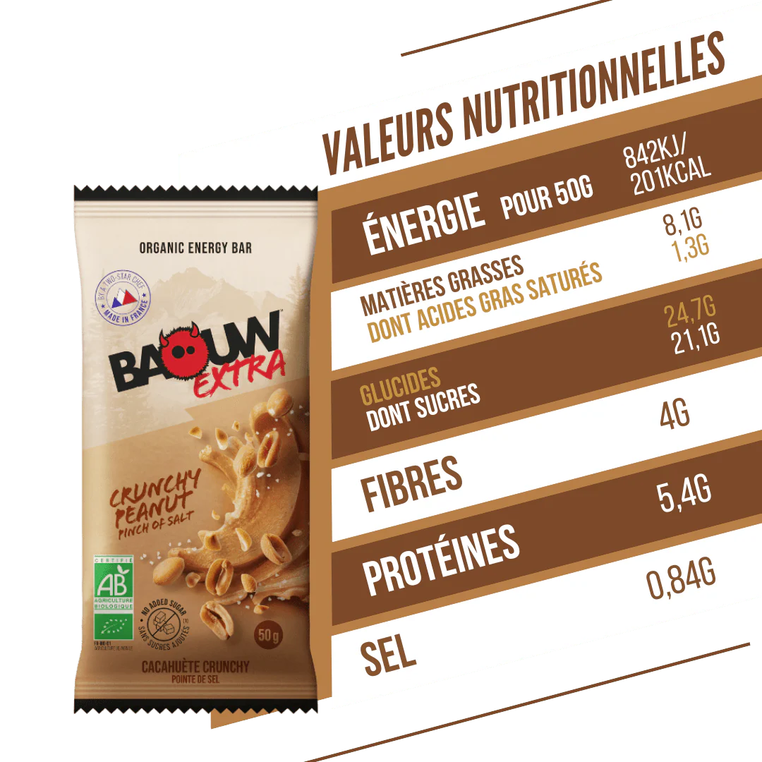 Barre Énergétique BAOUW BIO EXTRA Cacahuète Crunchy (50g) - Image 2