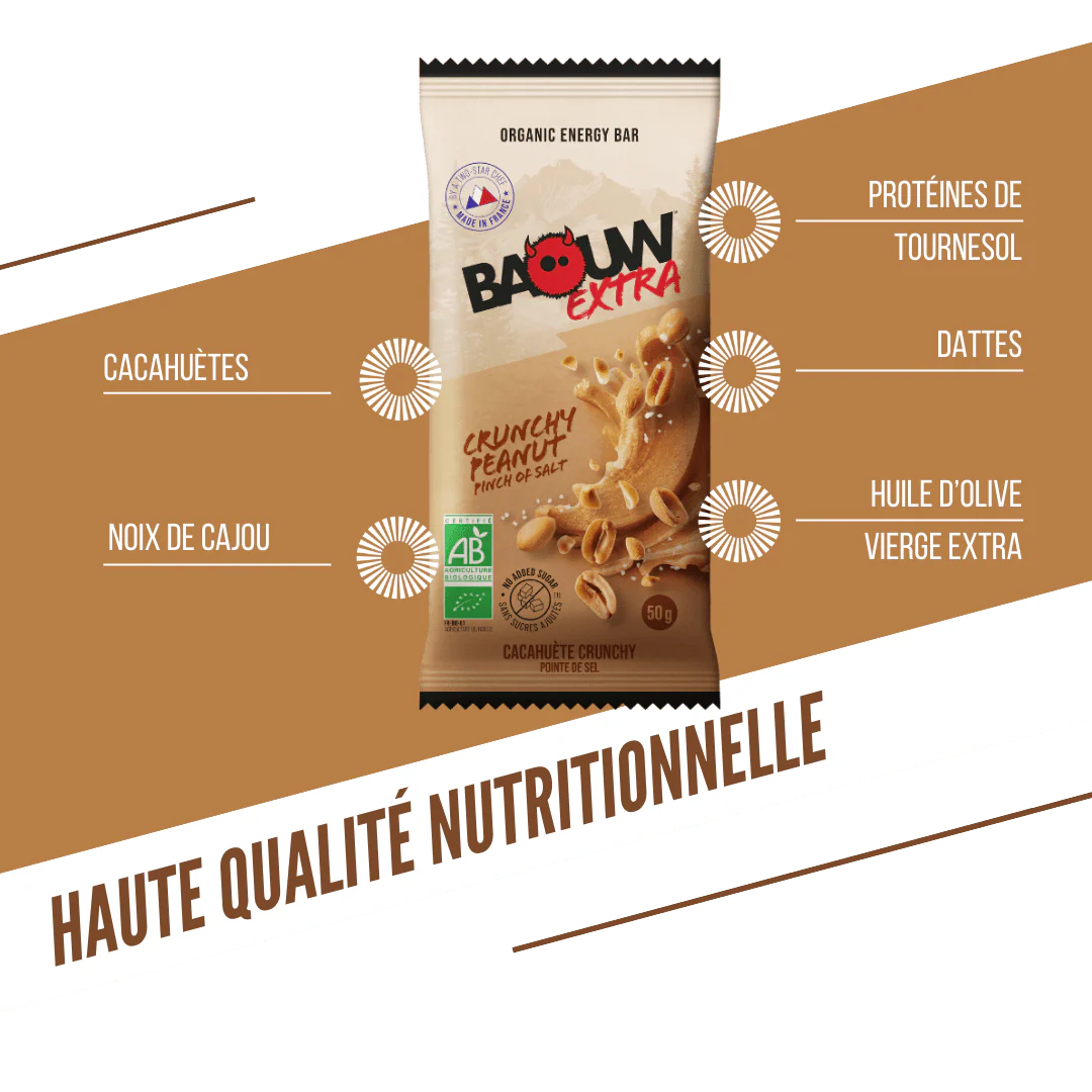 Barre Énergétique BAOUW BIO EXTRA Cacahuète Crunchy (50g) - Image 4