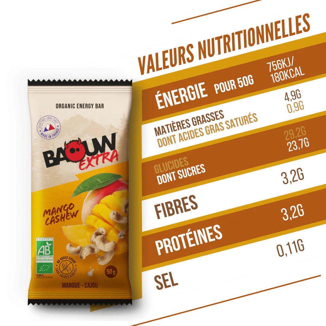 Barre Énergétique BAOUW BIO EXTRA Mangue Cajou (50g) - Image 2