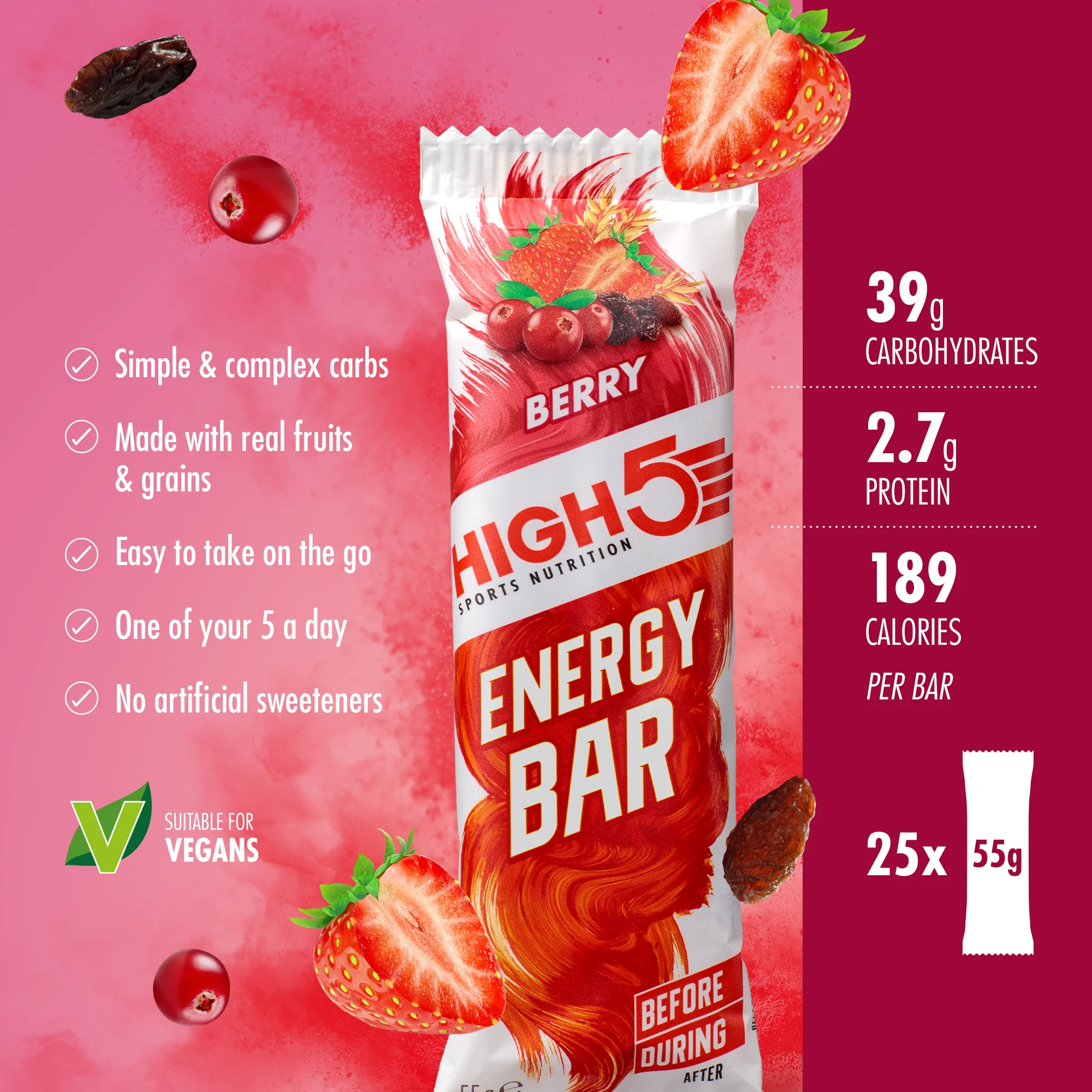 Barre Énergétique HIGH5 ENERGY BAR (55g) Fruits rouges - Image 2