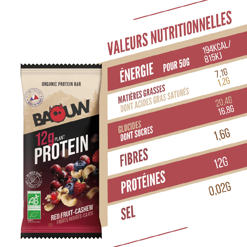 Barre Protéinée BAOUW BIO EXTRA Fruits Rouges/Cajou (50g) - Image 4