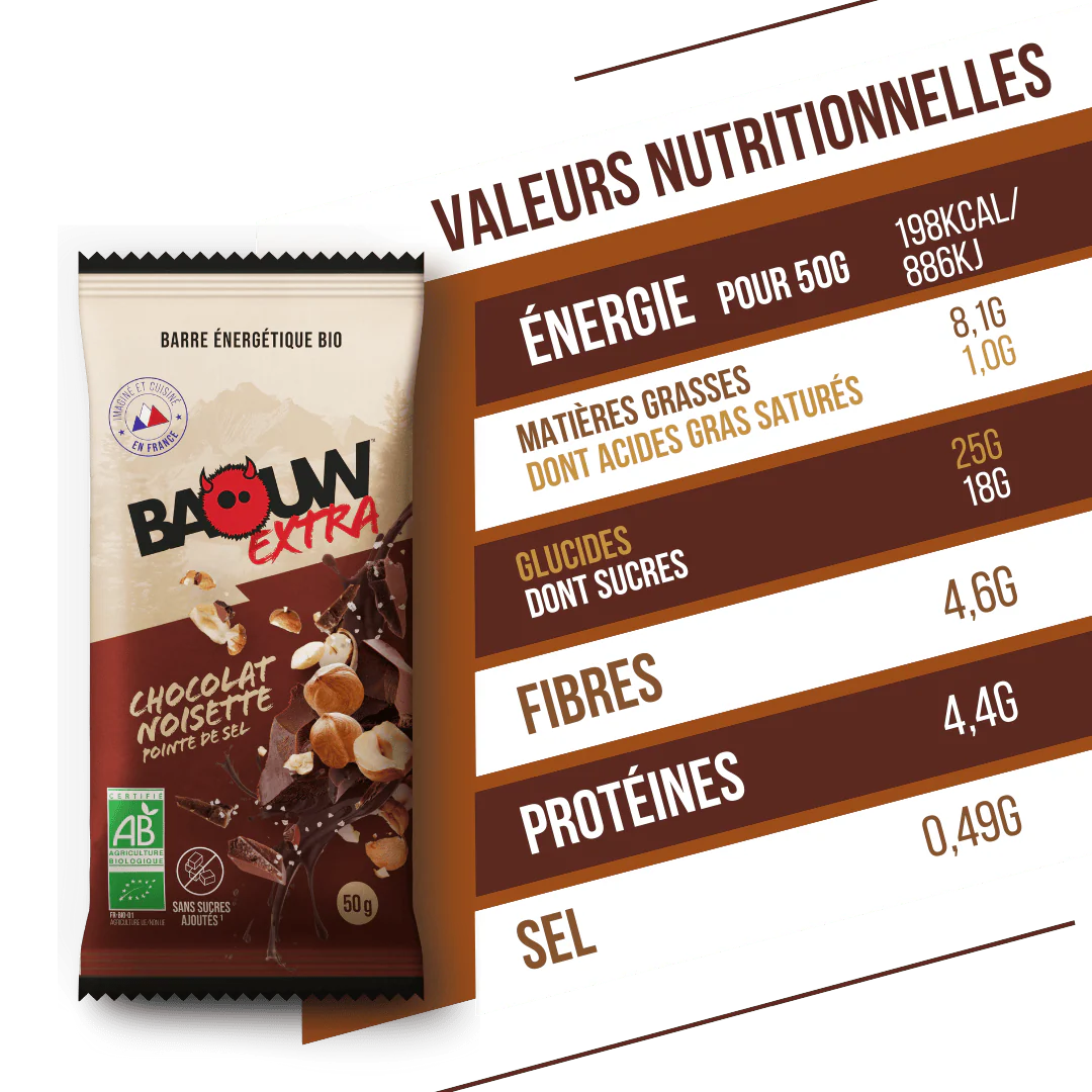 Barre Énergétique BAOUW BIO EXTRA Chocolat-Noisette (50g) - Image 4