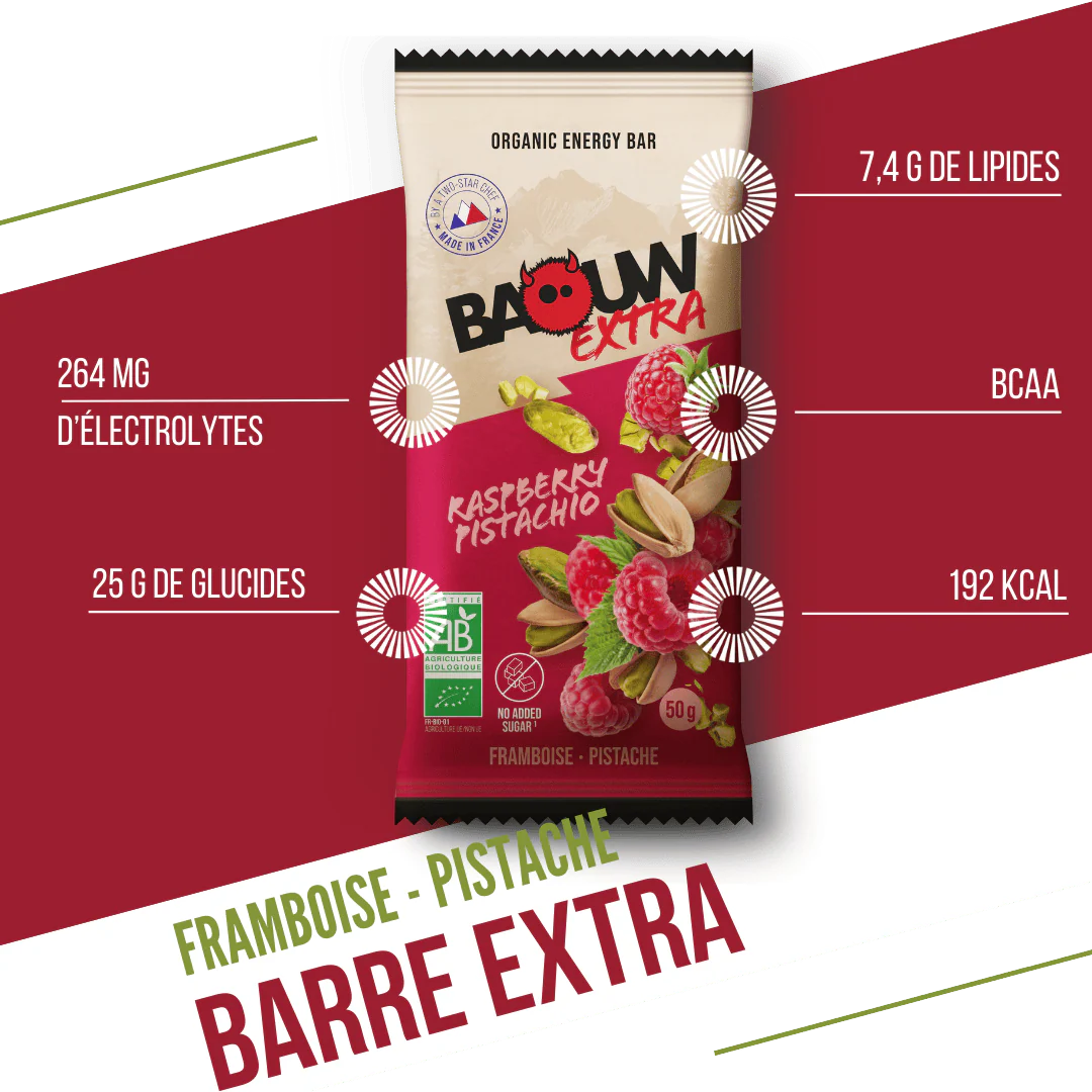 Barre Énergétique BAOUW BIO EXTRA Framboise-Pistache (50g) - Image 2