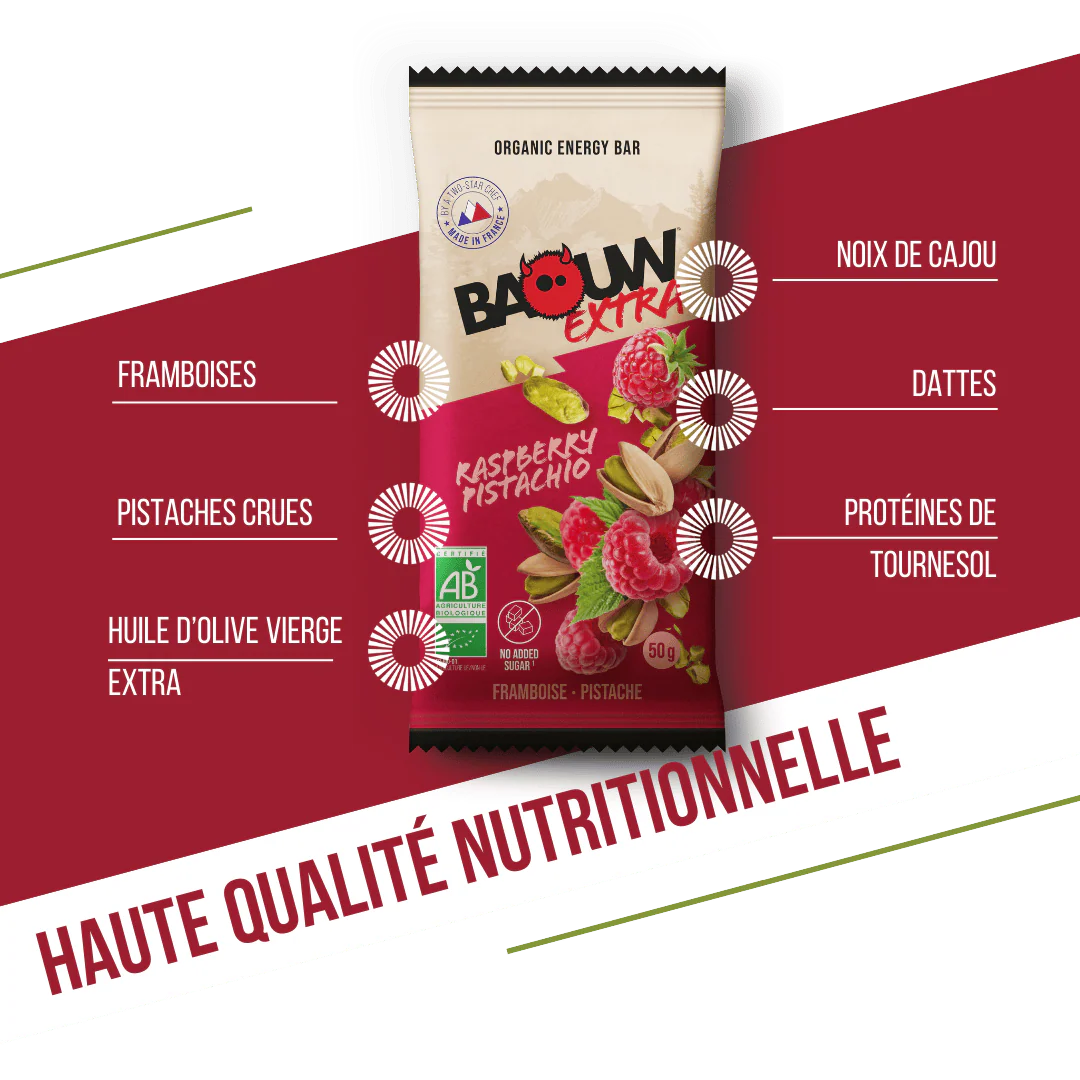 Barre Énergétique BAOUW BIO EXTRA Framboise-Pistache (50g) - Image 3