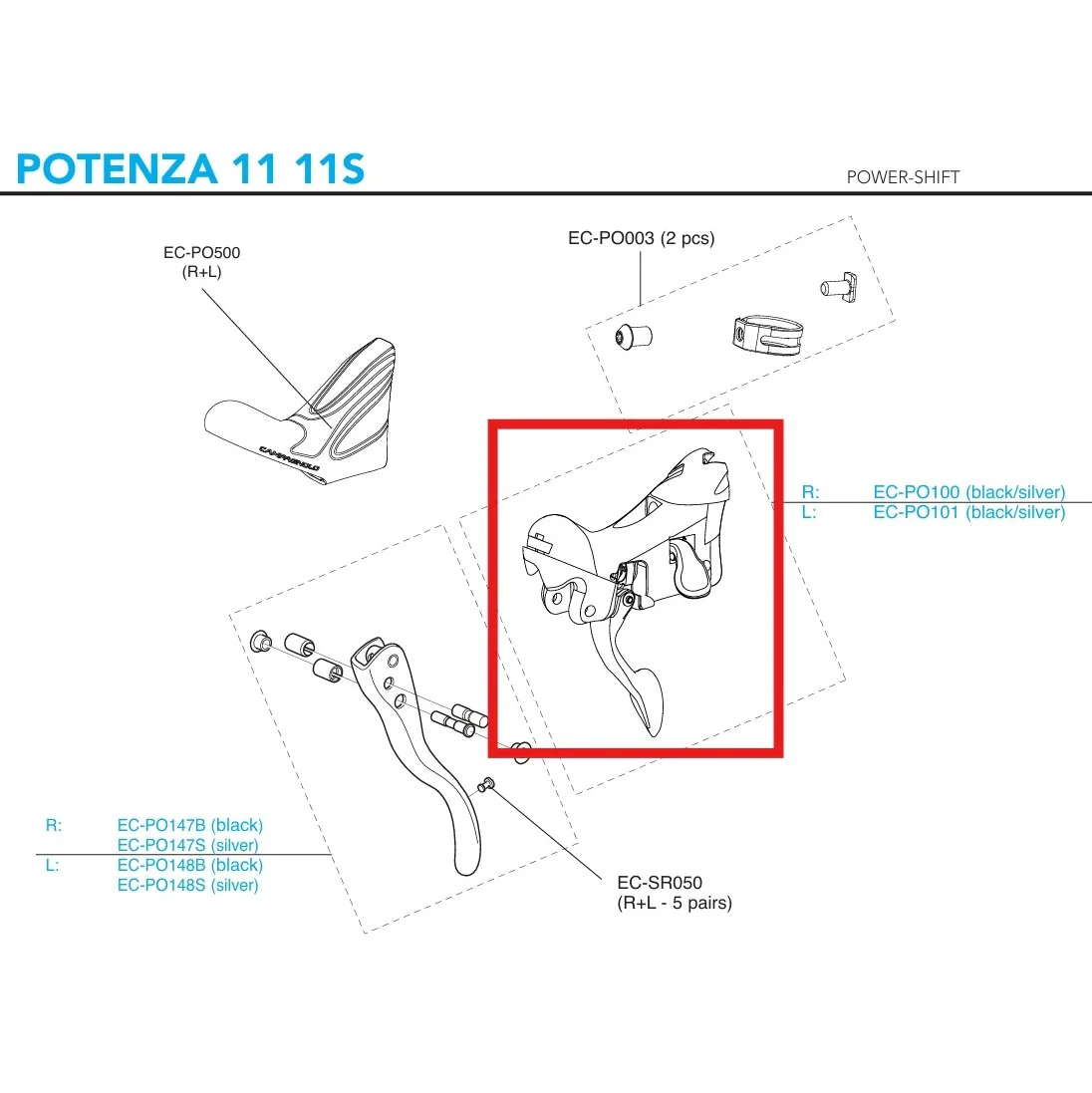 Corps de Manette Droite CAMPAGNOLO POTENZA 11V 2018 Frein sur Jante - Image 2