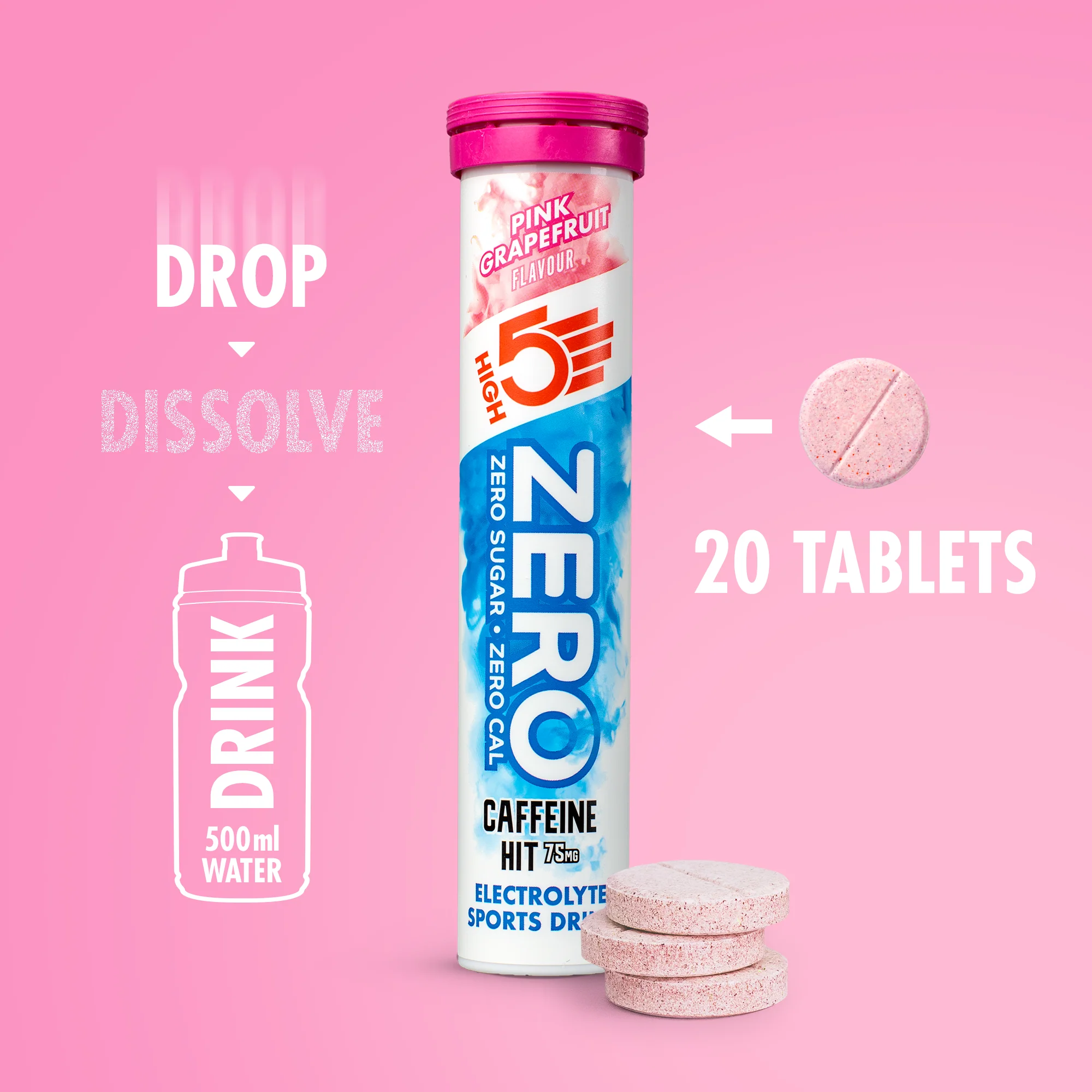 Pastilles d'Hydratation Electrolytes HIGH5 ZERO Caffeine (x20) Pamplemousse Rose - Image 3