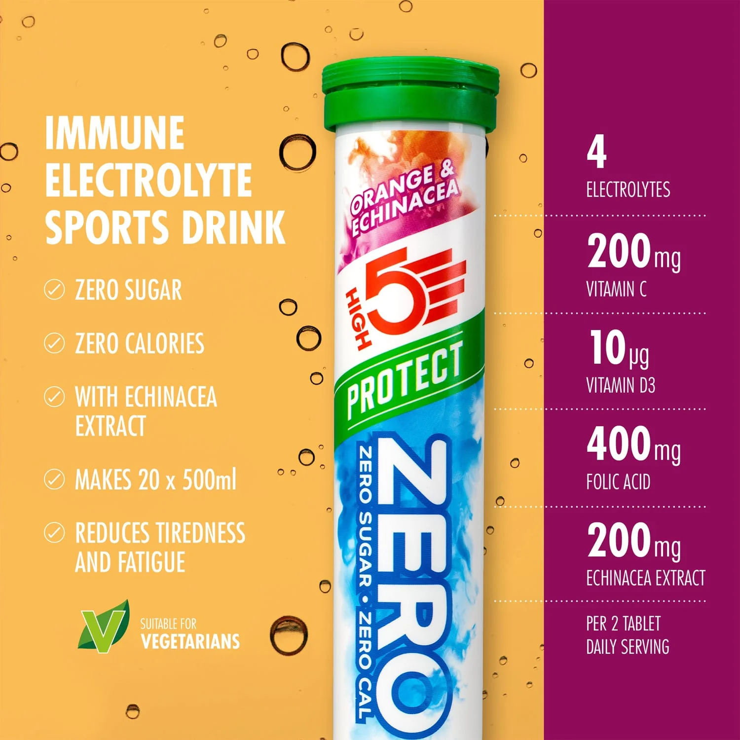 Pastilles d'Hydratation Electrolytes HIGH5 ZERO PROTECT (x20) Orange & Echinacée - Image 2