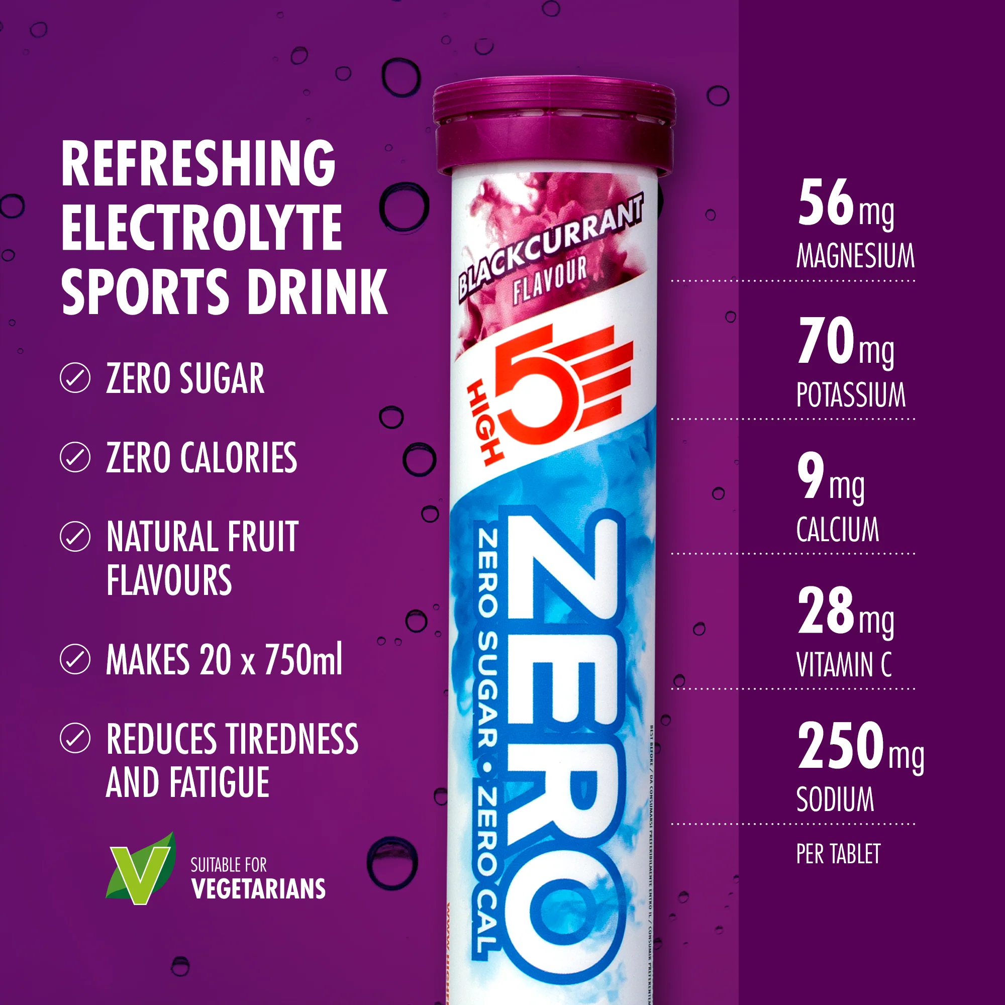 Pastilles d'Hydratation Electrolytes HIGH5 ZERO (x20) Cassis - Image 2