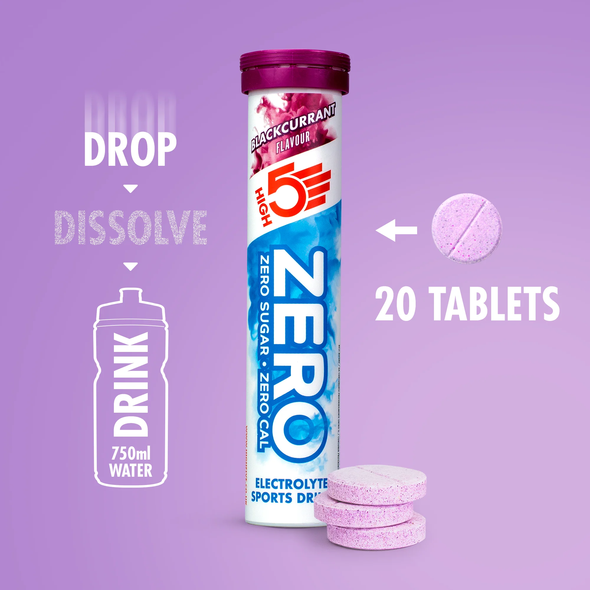 Pastilles d'Hydratation Electrolytes HIGH5 ZERO (x20) Cassis - Image 3