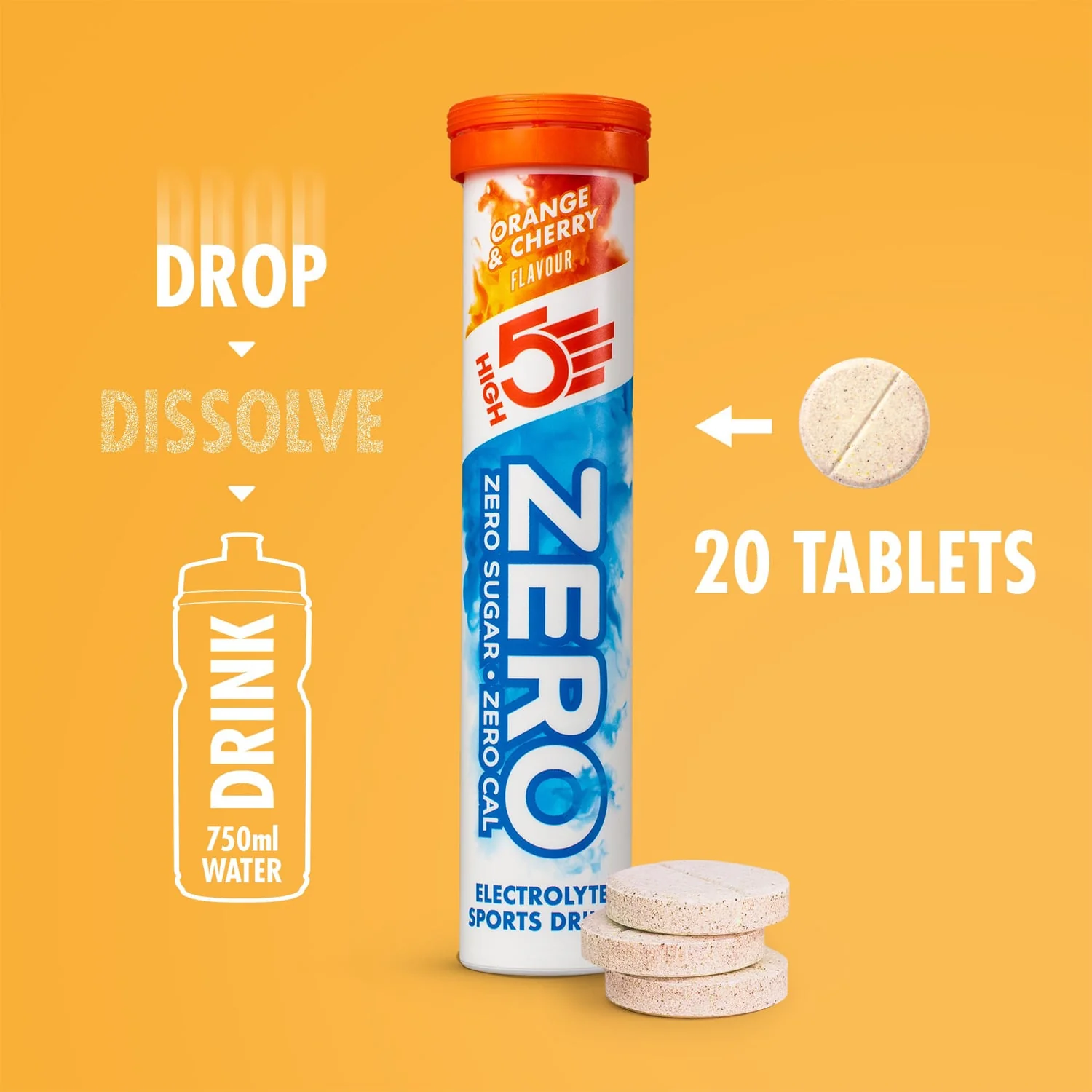 Pastilles d'Hydratation Electrolytes HIGH5 ZERO (x20) Orange et Cerise - Image 3