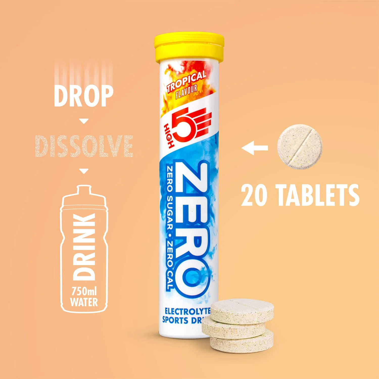 Pastilles d'Hydratation Electrolytes HIGH5 ZERO (x20) Tropical - Image 3