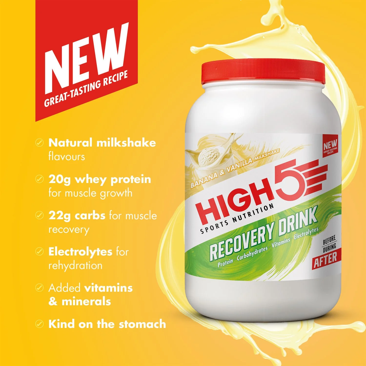 Boisson de Récupération HIGH5 RECOVERY DRINK (1.6kg) Banane Vanille Milkshake - Image 2