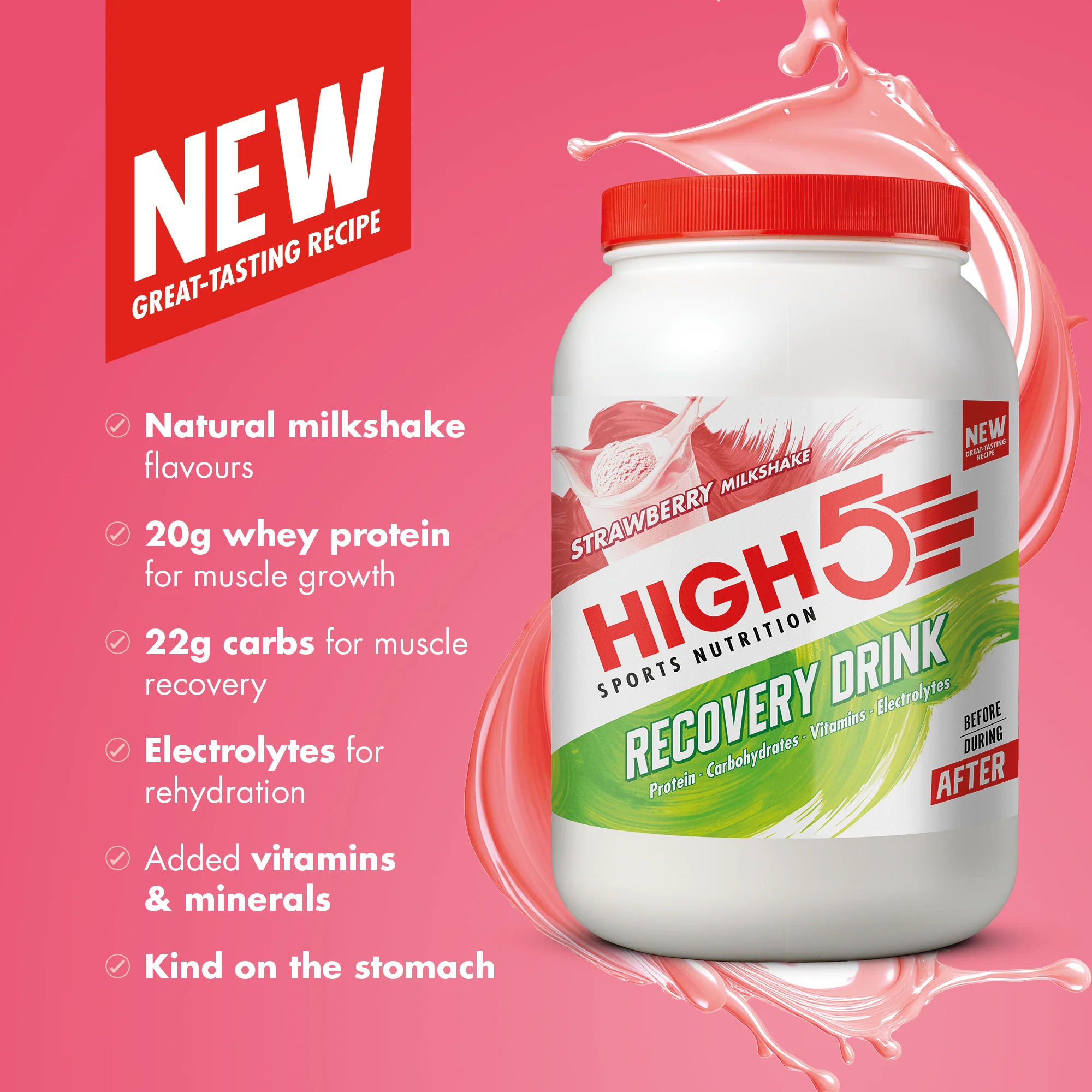 Boisson de Récupération HIGH5 RECOVERY DRINK (450g) Fraise Milkshake - Image 2