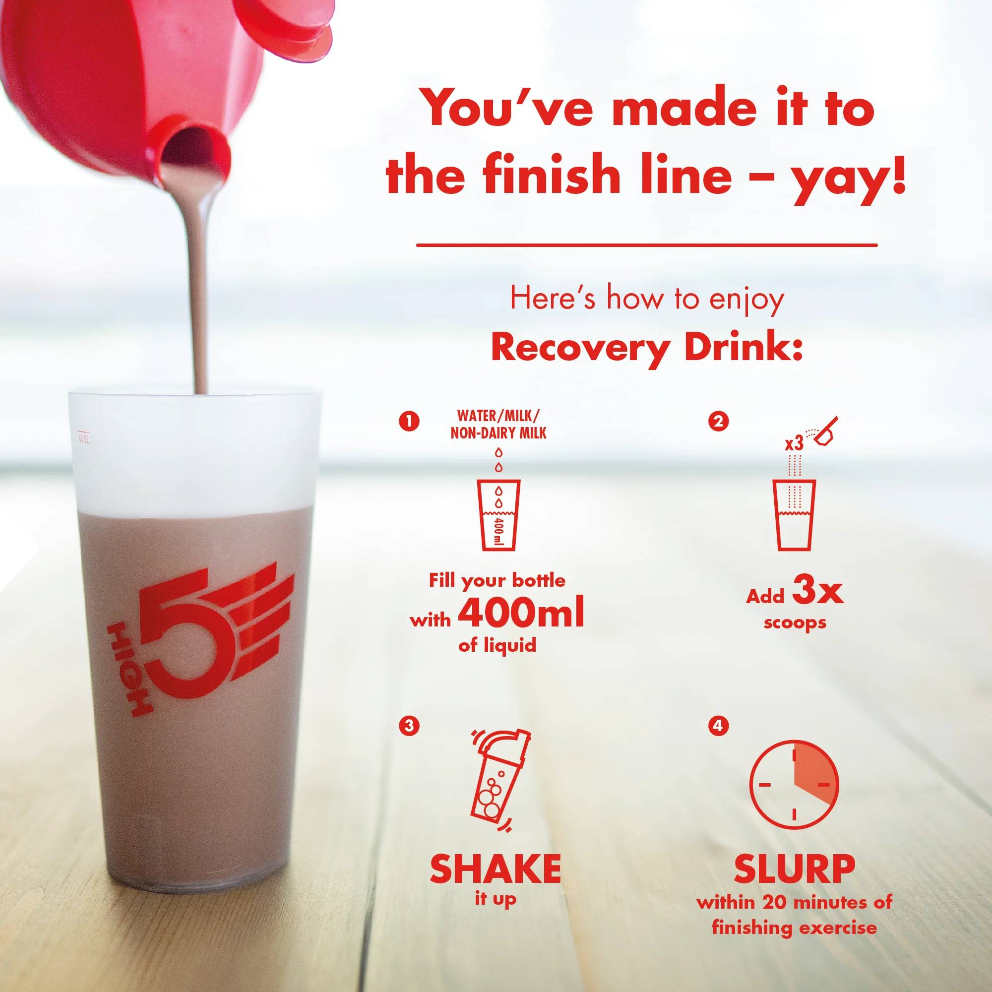 Boisson de Récupération HIGH5 RECOVERY DRINK (450g) Fraise Milkshake - Image 4