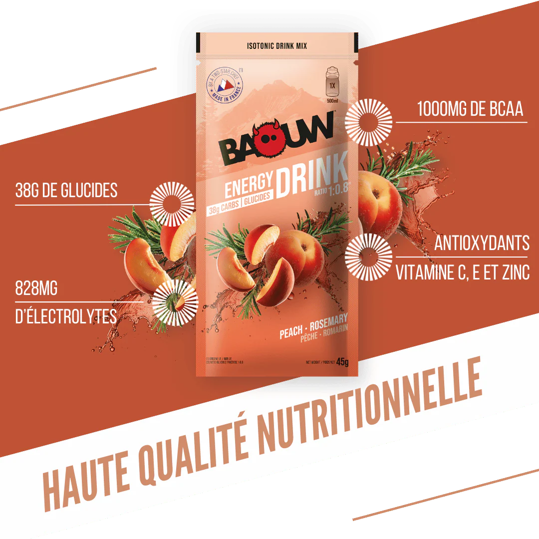 Boisson Énergétique BAOUW ISOTONIC (45g) Pêche/Romarin - Image 2