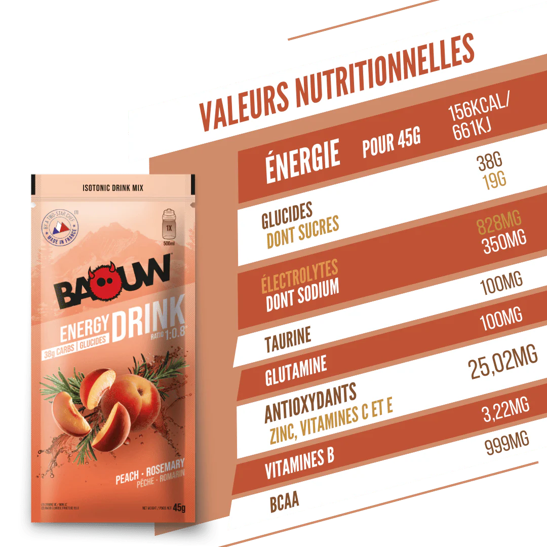 Boisson Énergétique BAOUW ISOTONIC (45g) Pêche/Romarin - Image 5