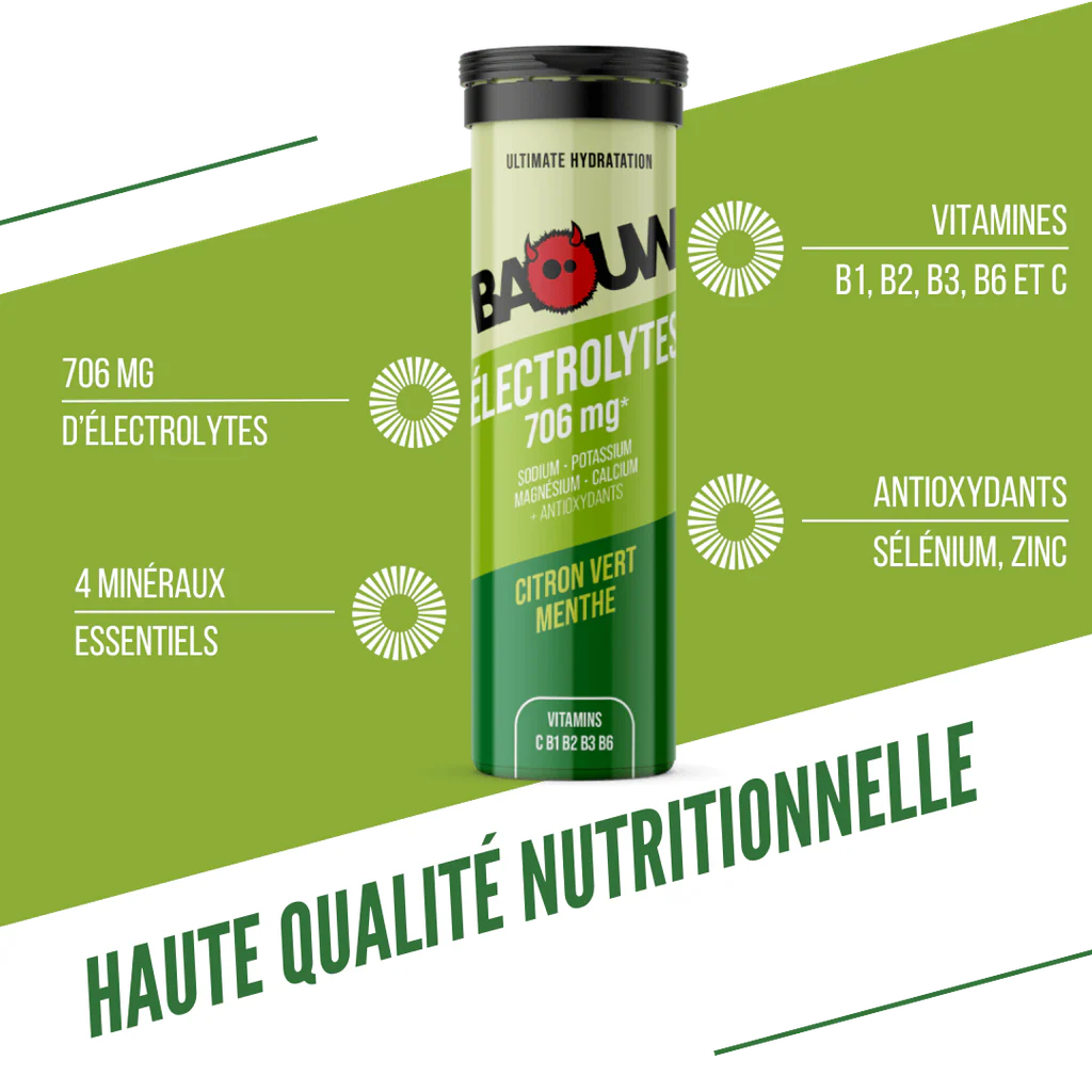 Boisson Énergétique BAOUW (Tube de 10 Pastilles) Citron Vert/Menthe - Image 2