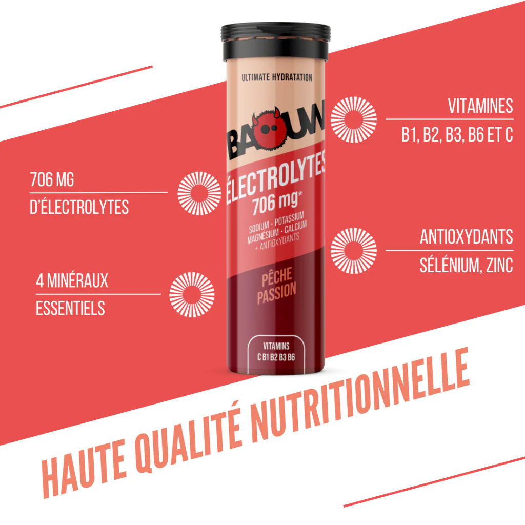 Boisson Énergétique BAOUW (Tube de 10 Pastilles) Pêche/Passion - Image 2