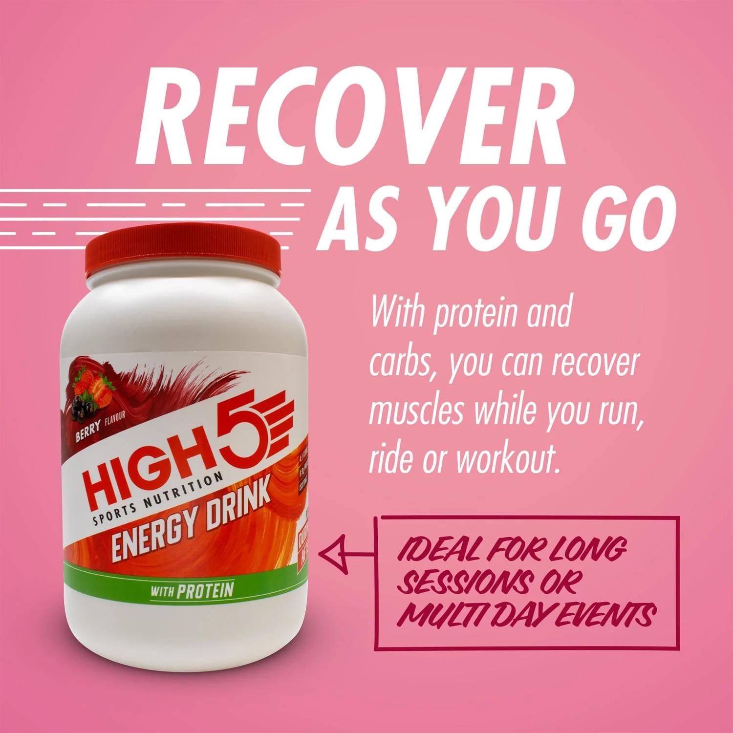 Boisson Énergétique HIGH5 ENERGY DRINK PROTEIN (1.6kg) Fruits Rouge - Image 3