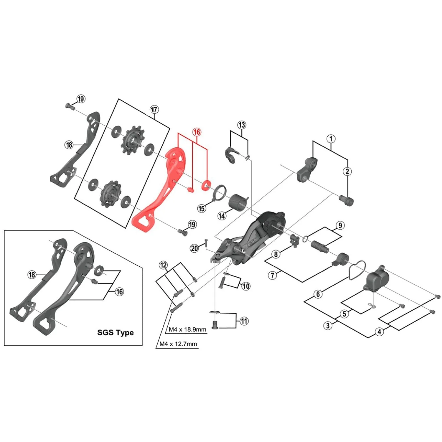 Chape de Dérailleur Arrière Externe Courte SHIMANO XTR M9000-GS