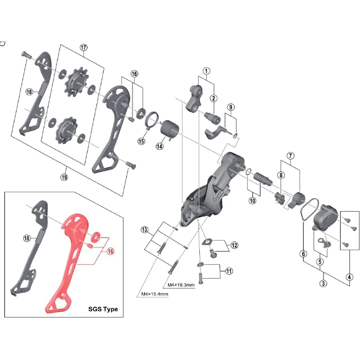 Chape Externe Longue pour Dérailleur Arrière SHIMANO XT M8000 SGS