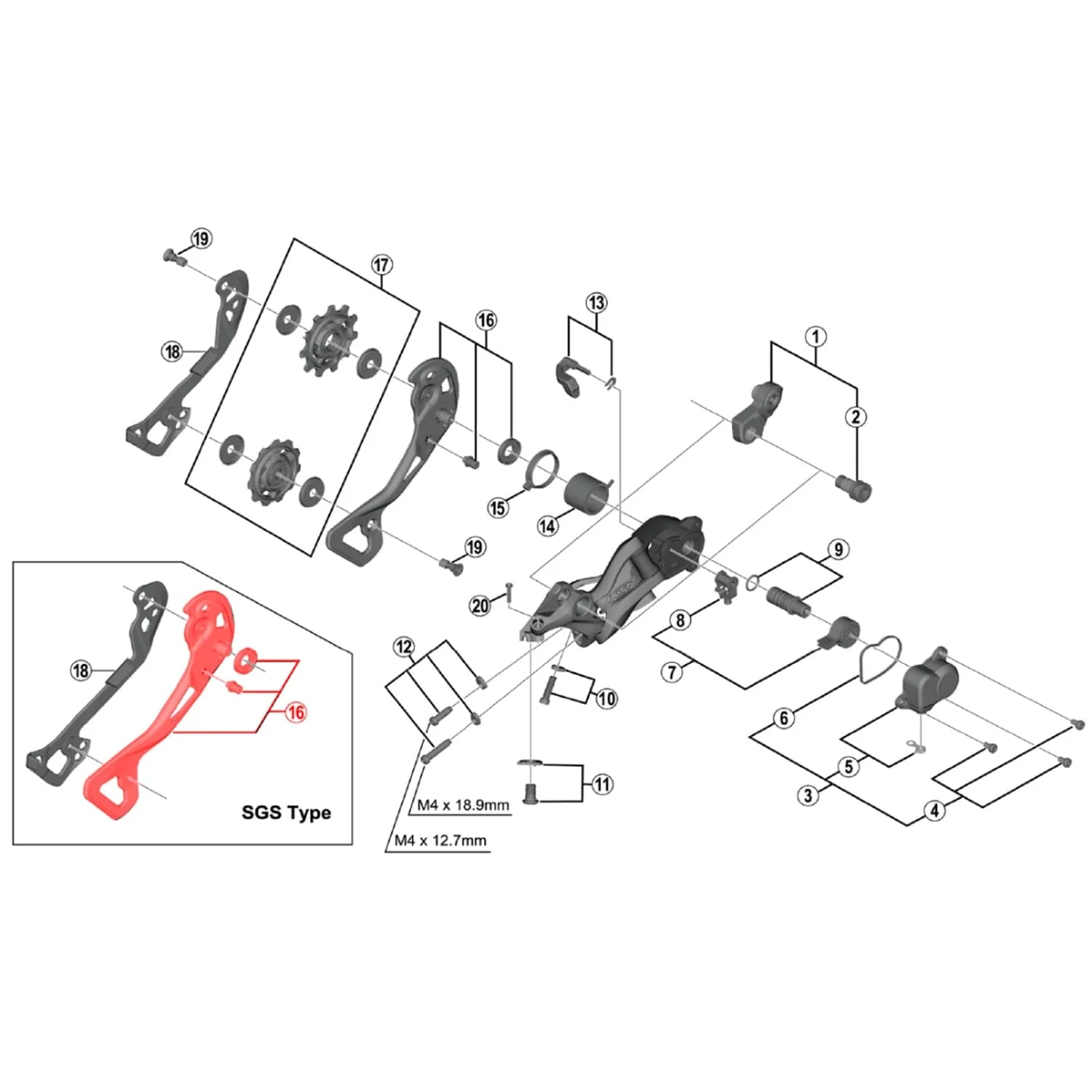 Chape de Dérailleur Arrière Externe Longue SHIMANO XTR M9000 SGS