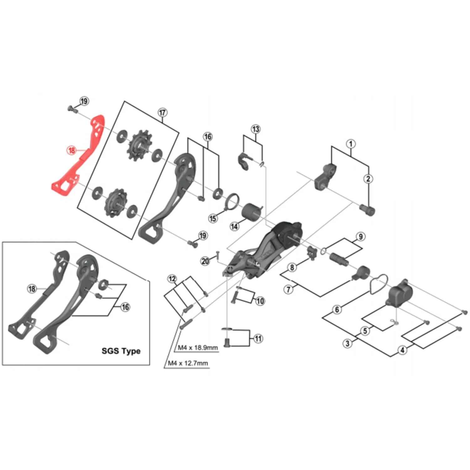 Chape de Dérailleur Arrière Interne Courte SHIMANO XTR M9000 GS