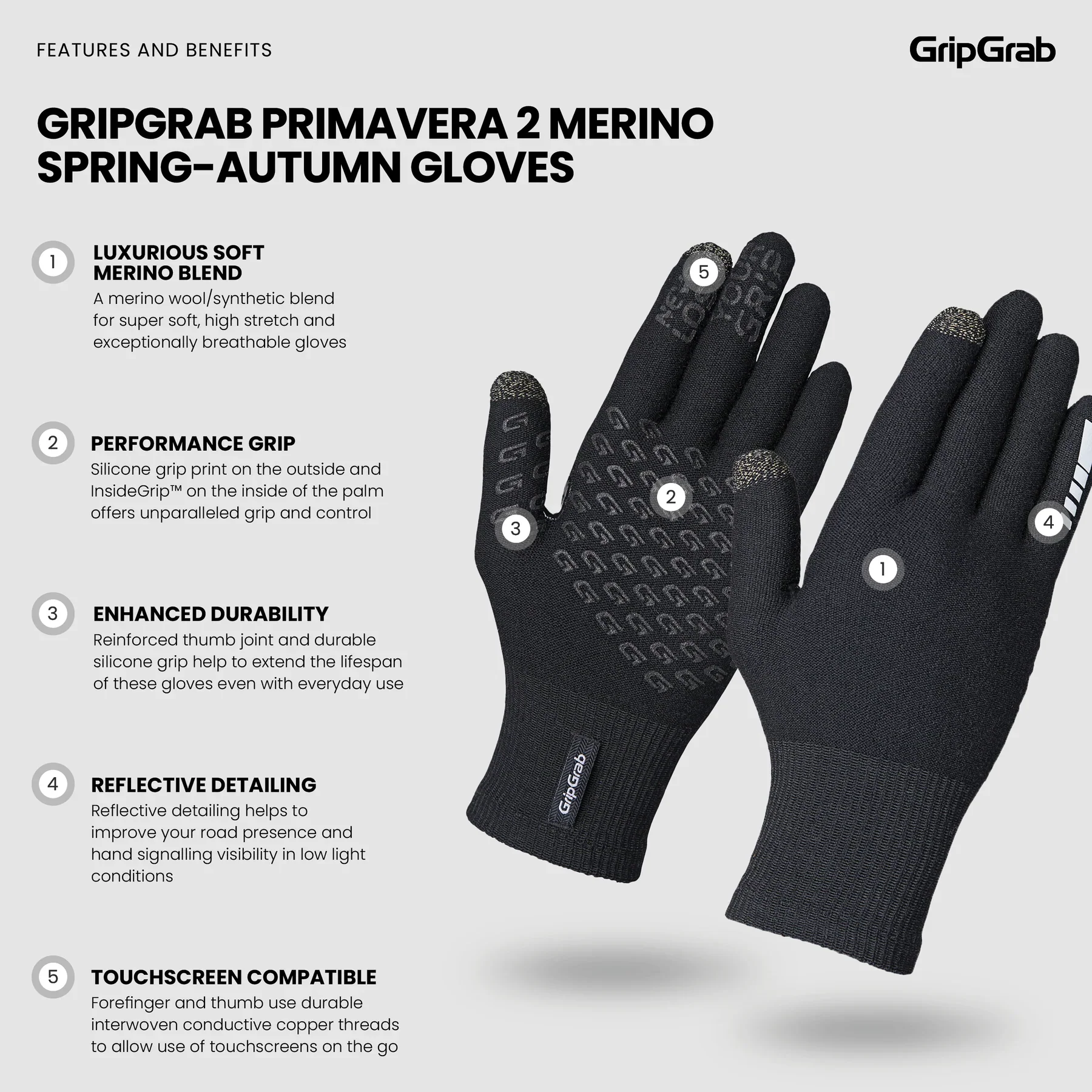 Gants GRIPGRAB PRIMAVERA 2 MERINO SPRING AUTUMN Noir - Image 6