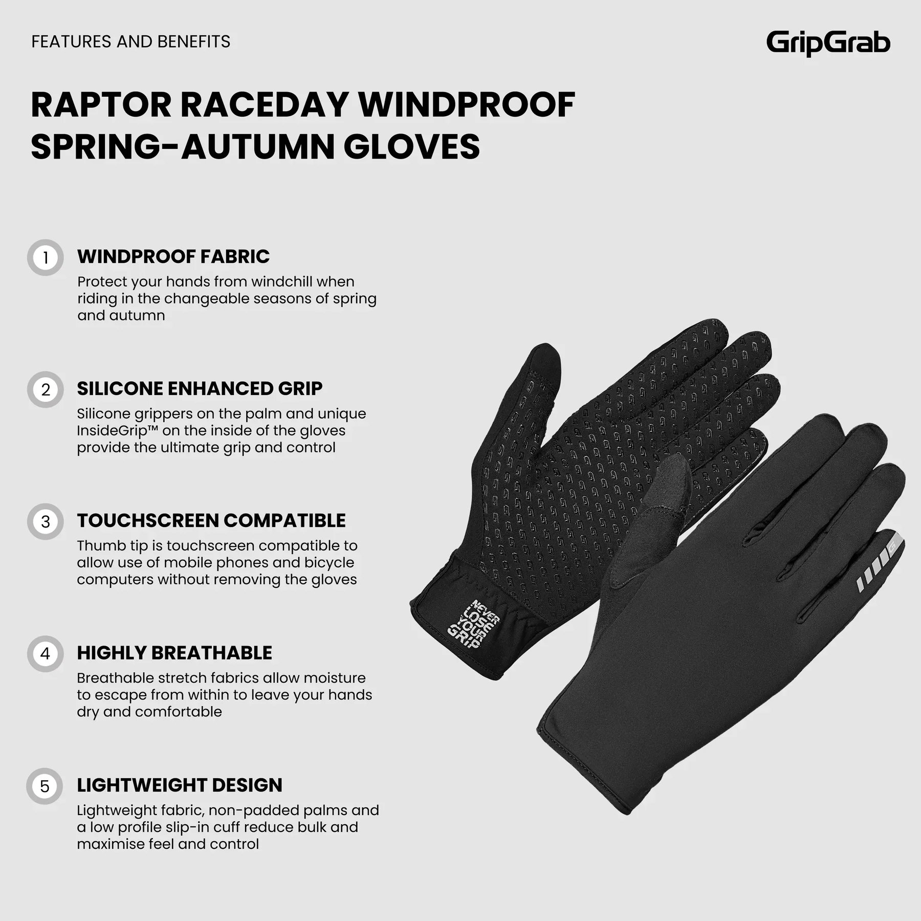 Gants GRIPGRAB RAPTOR RACEDAY WINDPROOF SPRING AUTUMN Noir - Image 6