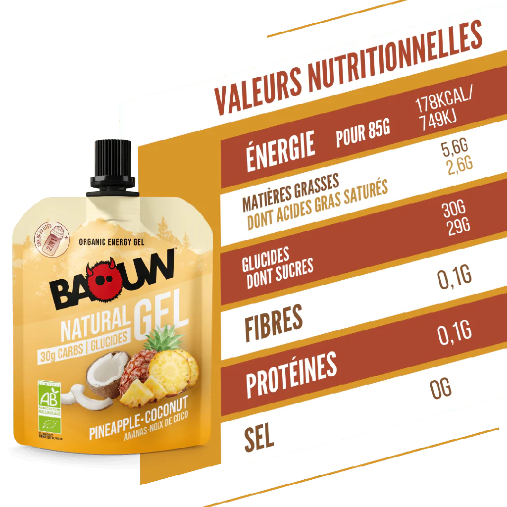 Gel Énergétique BAOUW BIO Ananas/Noix de Coco (85g) - Image 2