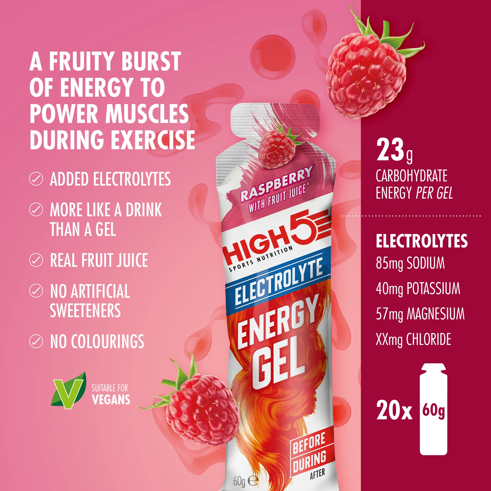 Gel Énergétique HIGH5 ENERGY ELECTROLYTE (60g) Framboise - Image 2