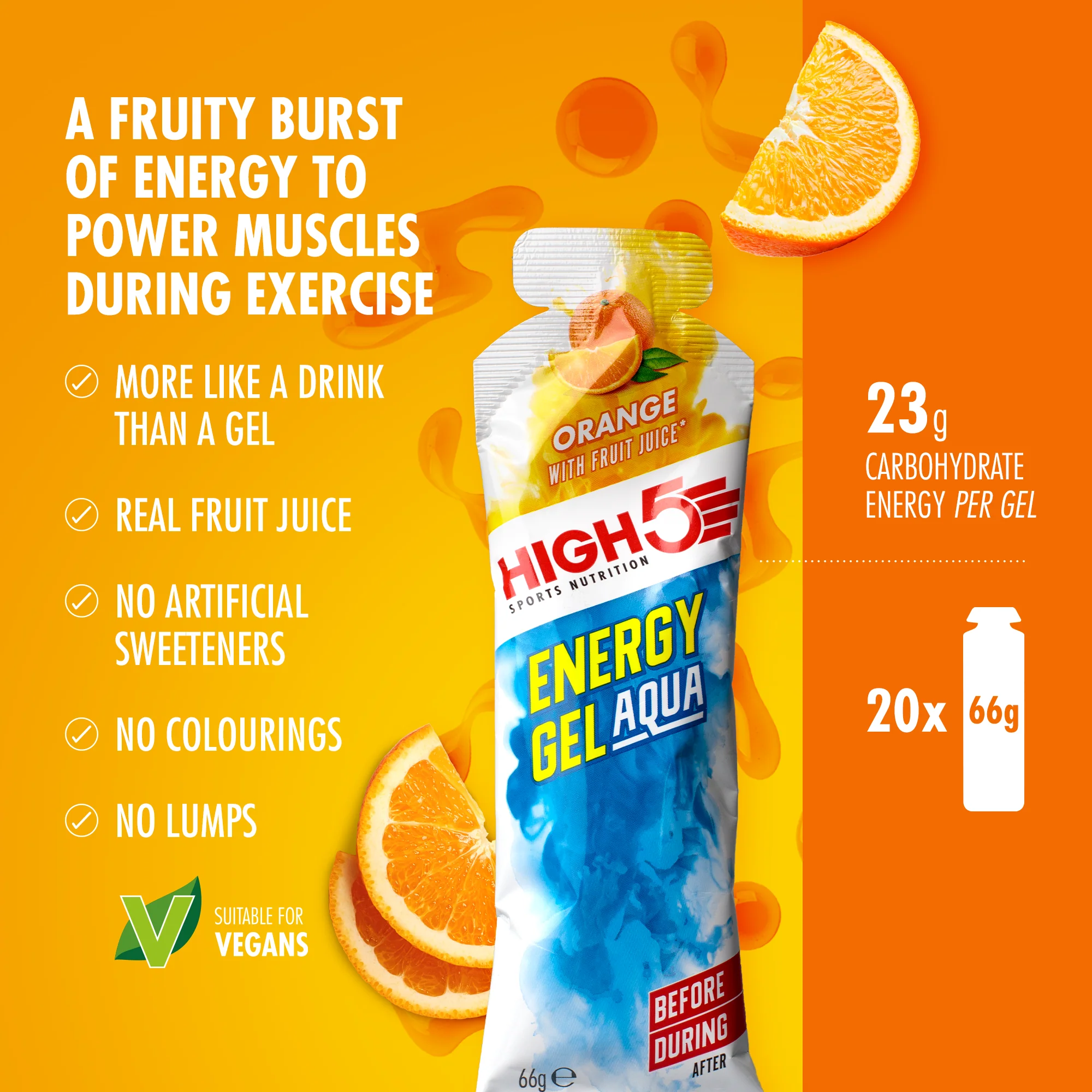 Gel Énergétique HIGH5 ENERGY GEL Aqua (66g) Orange - Image 2