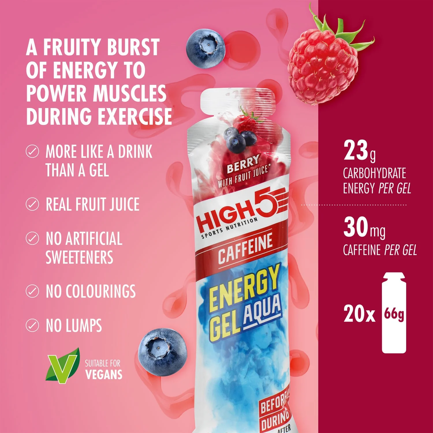 Gel Énergétique HIGH5 ENERGY GEL Aqua Caffeine (66g) Fruits Rouge - Image 2