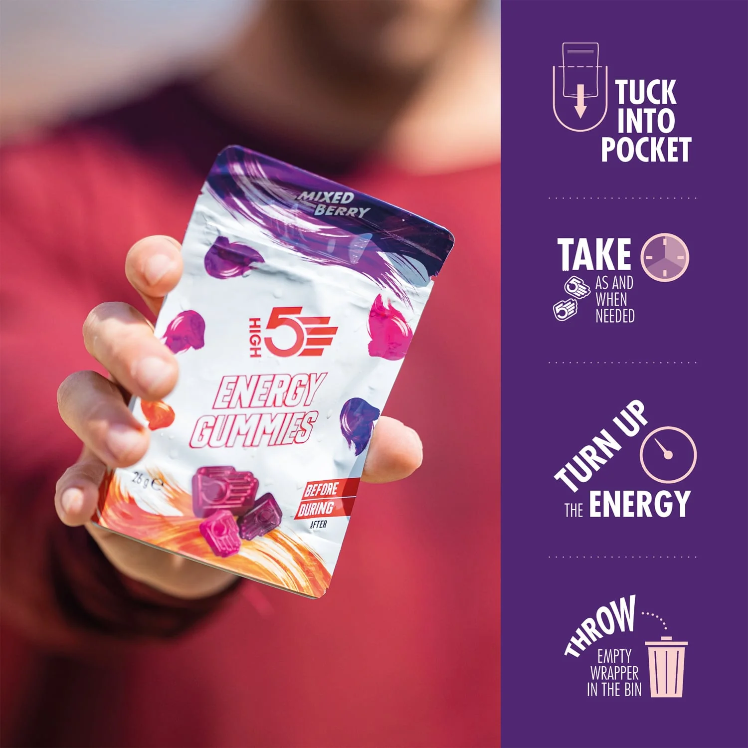 Gommes Énergétiques HIGH5 ENERGY GUMMIES (26g) Fruits Rouge - Image 2