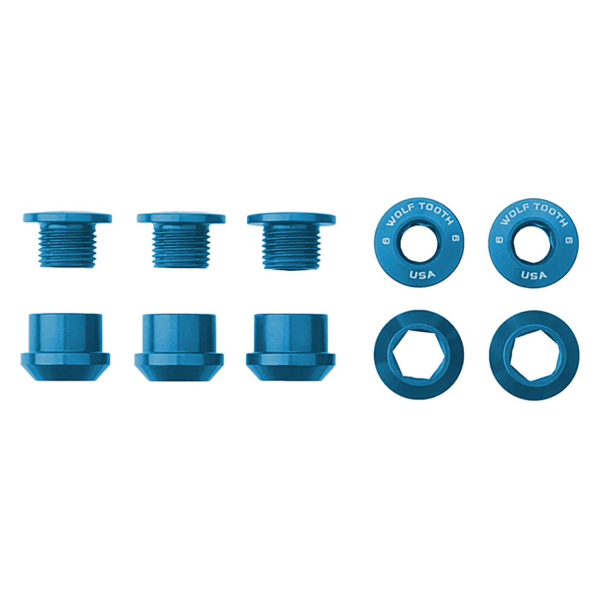Kit Pédalier 5 Vis et Ecrous Cheminés M8x6 mm WOLF TOOTH 1X Bleu