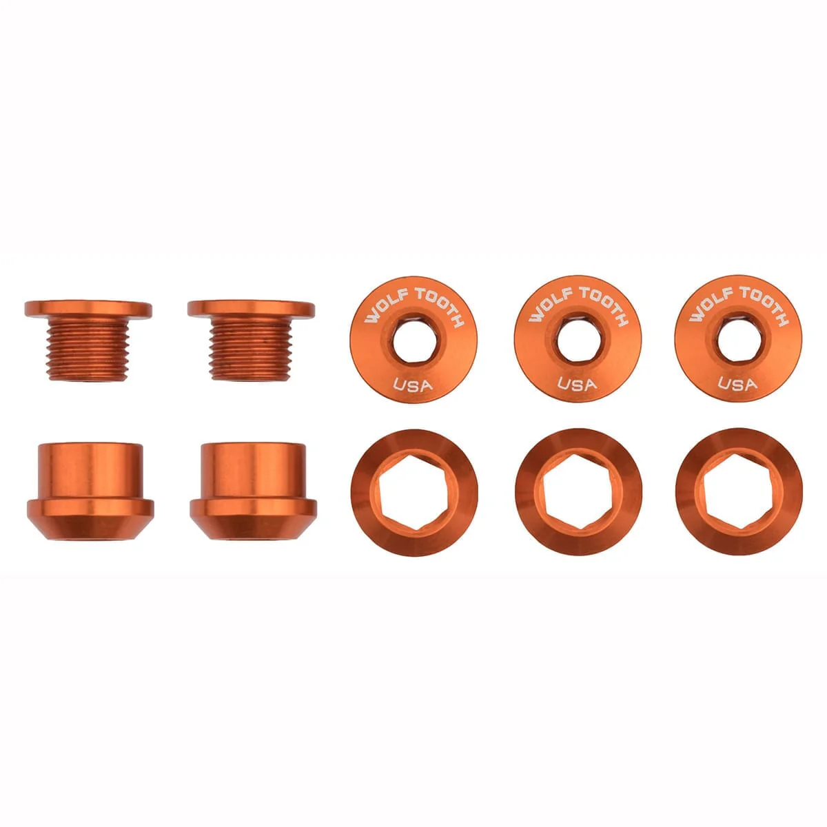 Kit Pédalier 5 Vis et Ecrous Cheminés M8x6 mm WOLF TOOTH 1X Orange