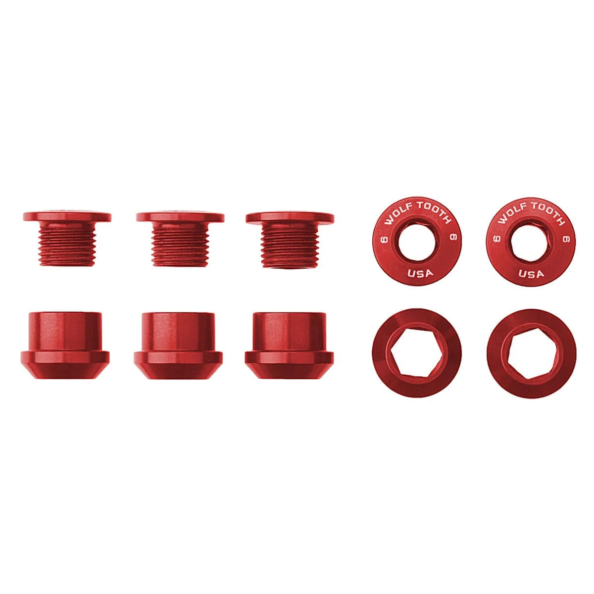 Kit Pédalier 5 Vis et Ecrous Cheminés M8x6 mm WOLF TOOTH 1X Rouge
