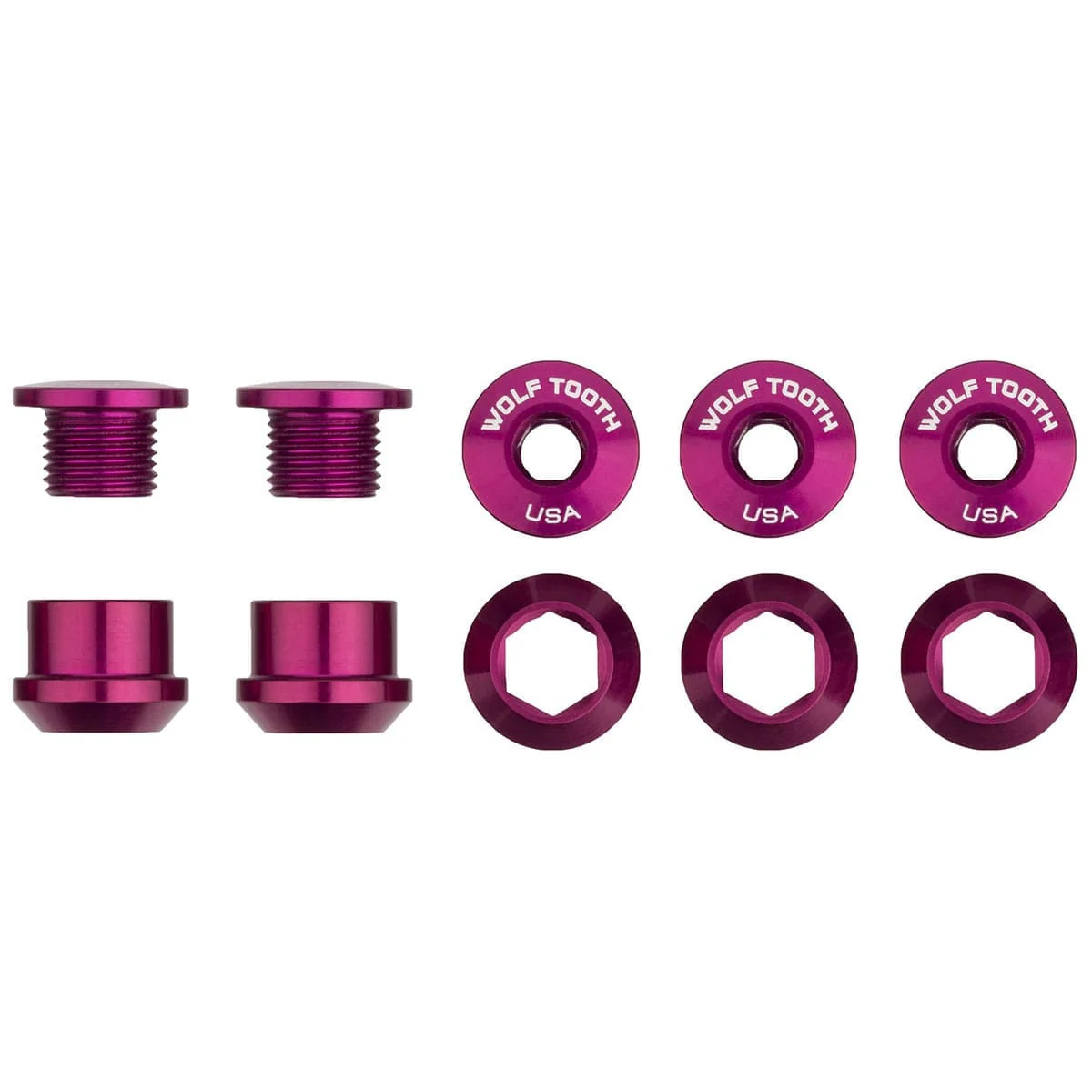 Kit Pédalier 5 Vis et Ecrous Cheminés M8x6 mm WOLF TOOTH 1X Violet