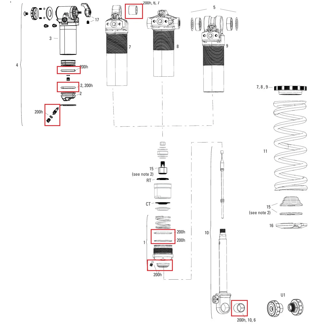 Kit Entretien 200 h/An ROCKSHOX SUPER DELUXE COIL B1 (2023+)/DELUXE COIL B1 (2023+)
