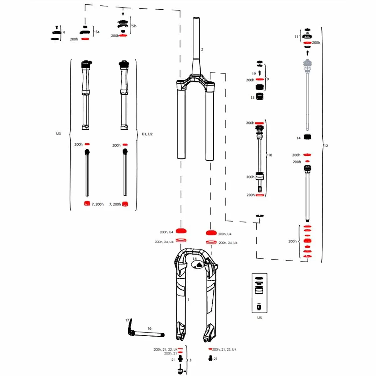 Kit Entretien Complet pour Fourches ROCKSHOX Lyrik C2 / Pike B3 Select+/Ultimate (2020) #00.4318.025.120 - Image 2