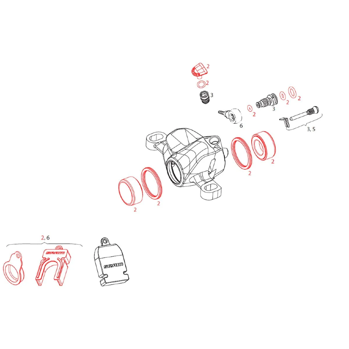 Kit Pistons et Joints d'Etrier SRAM LEVEL Ultimate/TLM A1 / FORCE ETAP HRD #11.5018.020.005