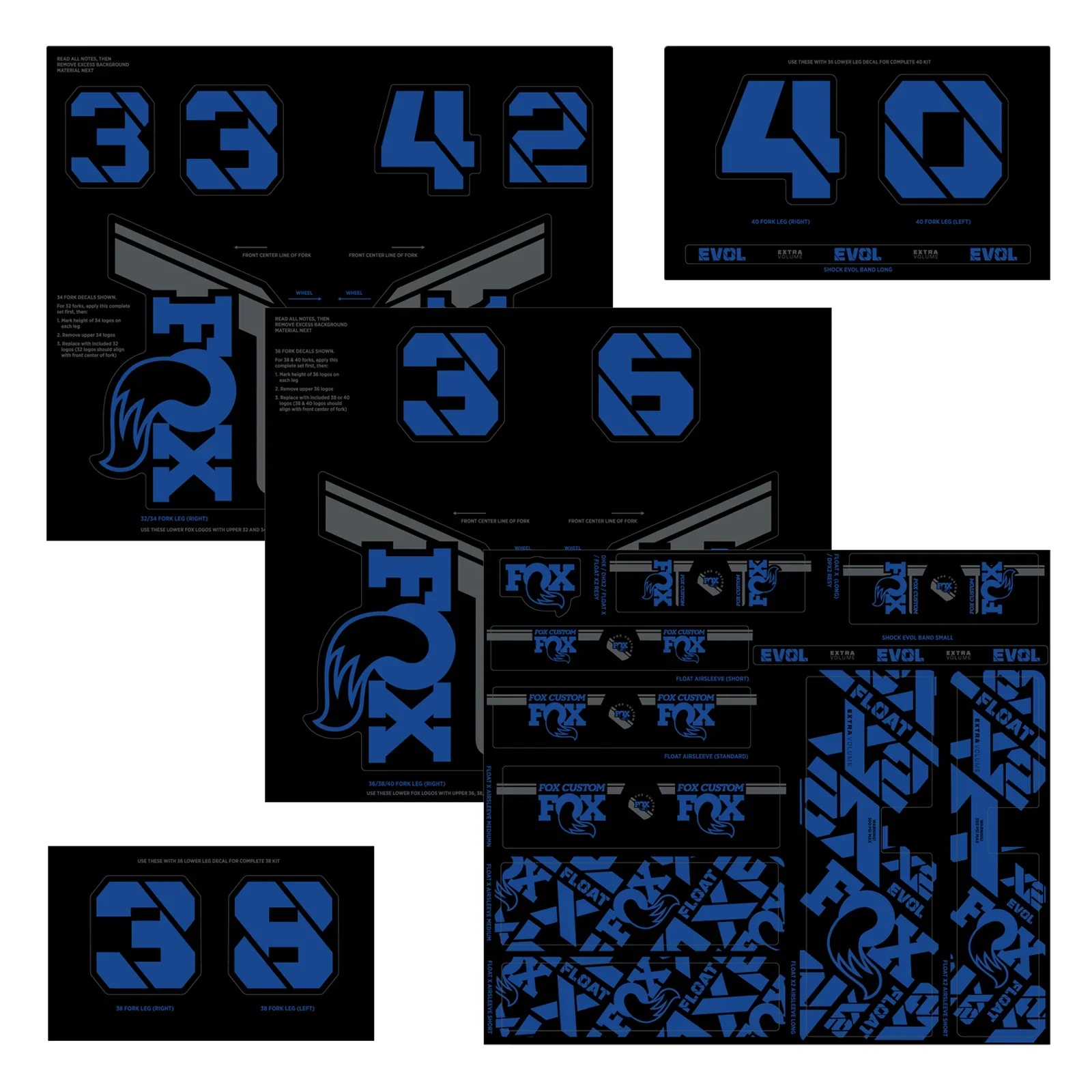 Kit Stickers FOX Fourche et Amortisseur Bleu