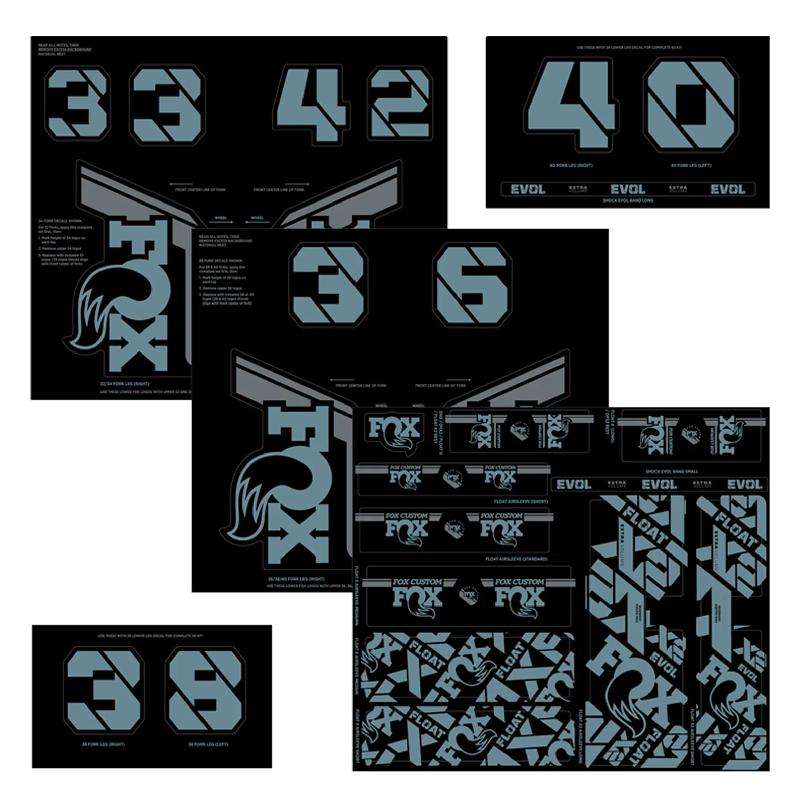 Kit Stickers FOX Fourche et Amortisseur Bleu Gris