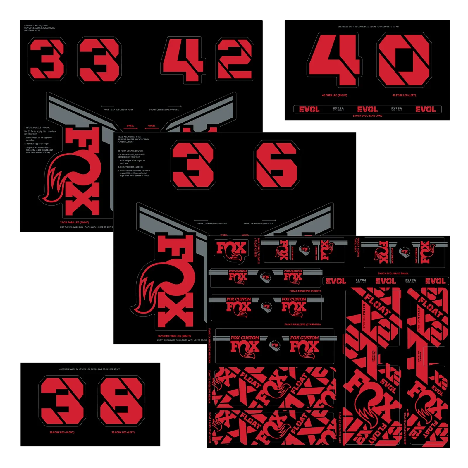 Kit Stickers FOX Fourche et Amortisseur Rouge