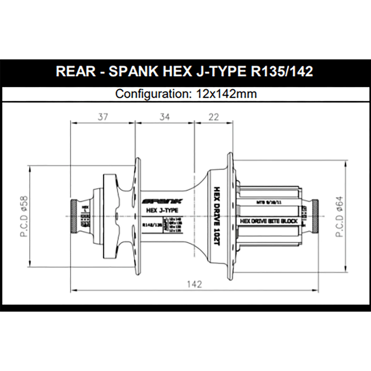 Moyeu Arrière SPANK HEX DRIVE 102T 12x135/142 mm - Image 4