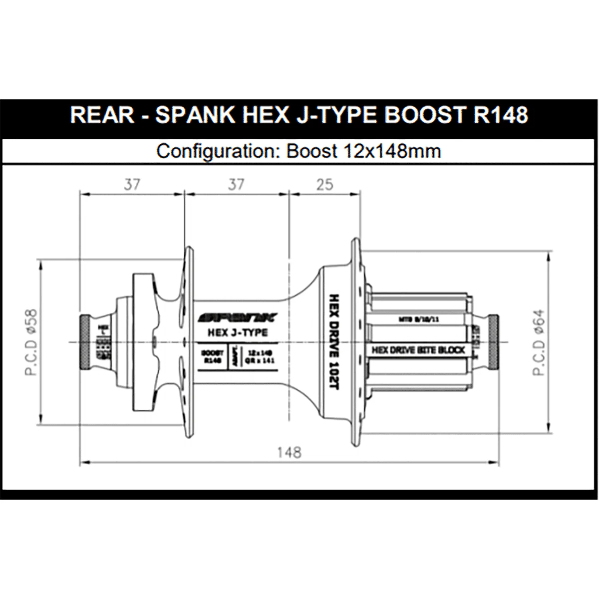 Moyeu Arrière SPANK HEX DRIVE 102T 12x148 mm Boost - Image 4