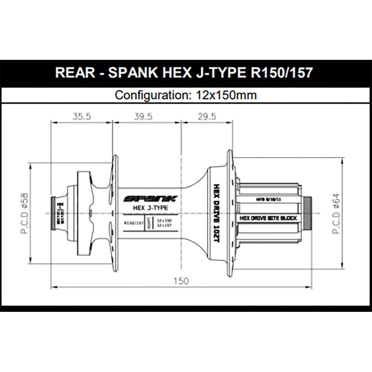 Moyeu Arrière SPANK HEX DRIVE 102T 12x150/157 mm Noir - Image 4
