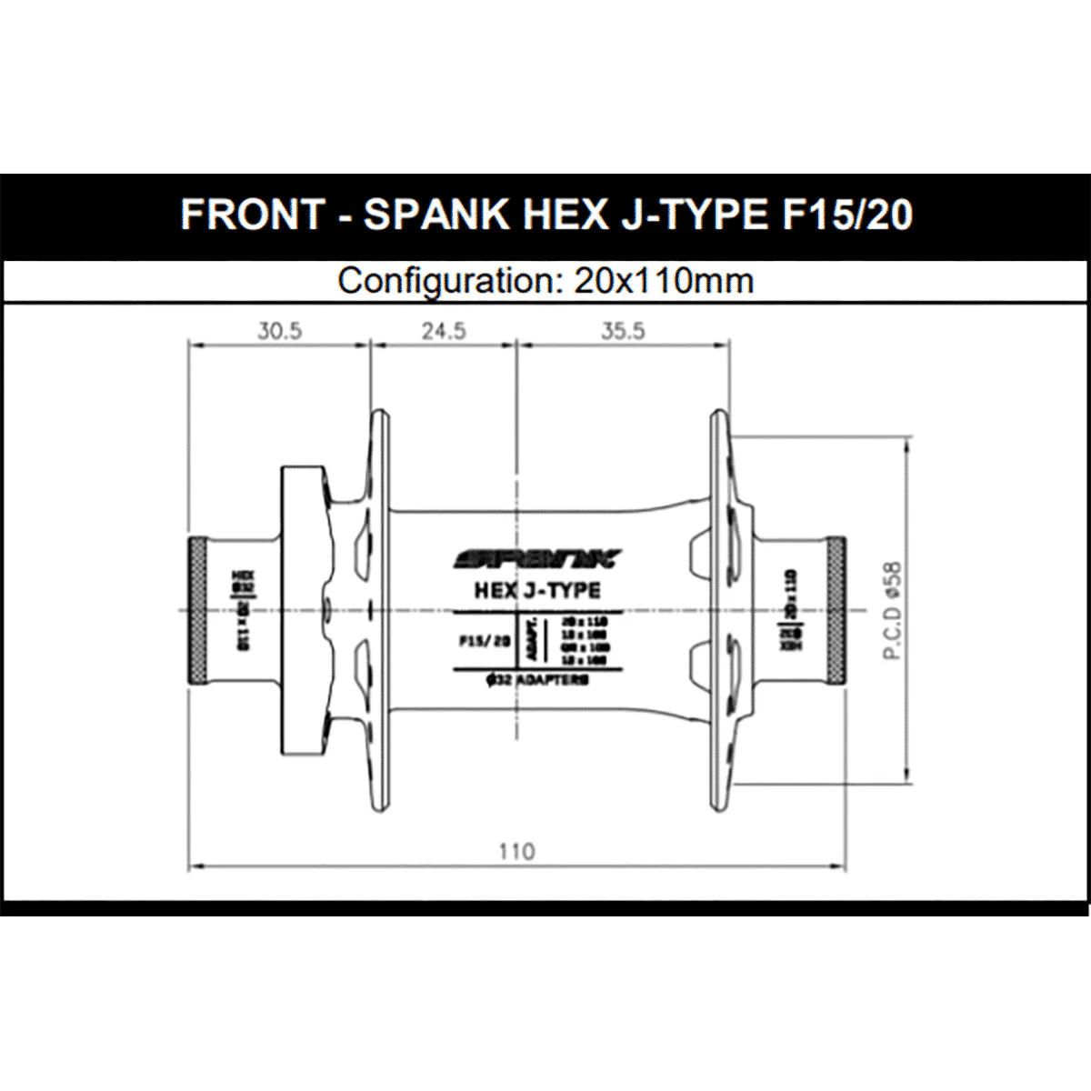 Moyeu Avant SPANK HEX 15/20 mm Noir - Image 2