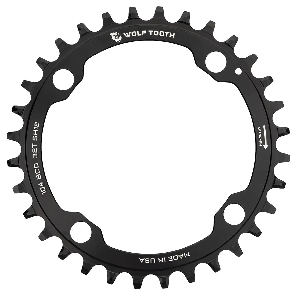 Plateau Mono WOLF TOOTH 104 BCD 12V Shimano 4 Trous 104mm Noir