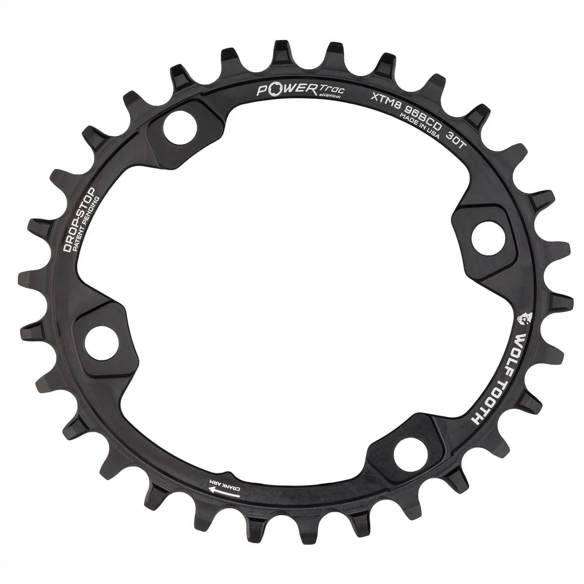 Plateau Mono Oval WOLF TOOTH ELLIPTICAL 96 BCD 11V Shimano XT M8000/SLX M7000 4 Trous 96mm Noir
